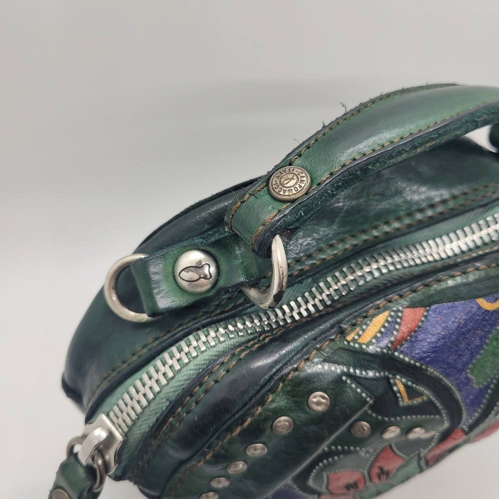 Campomaggi Green Leather Floral Studded Round Crossbody Bag Made In Italy - Picture 7 of 16